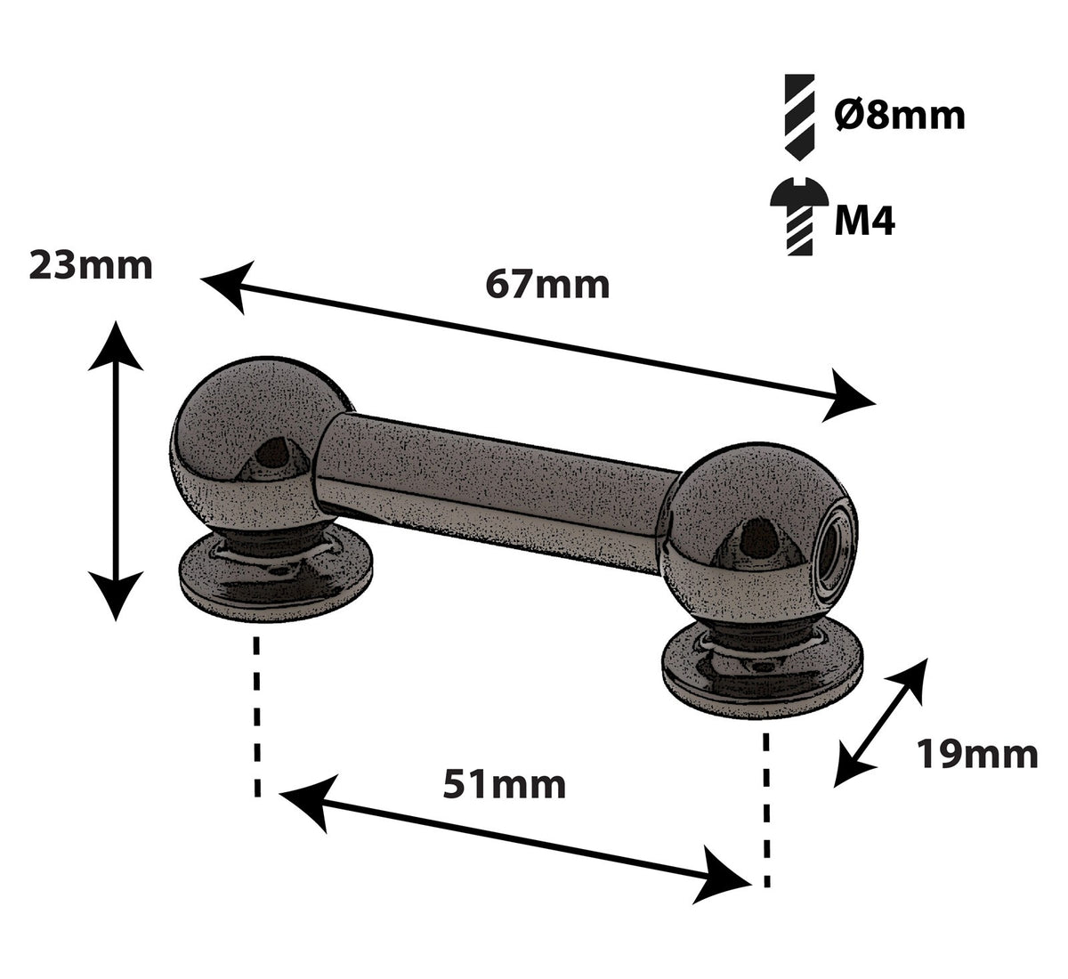 TL13D51-Bk Coquille Tube 51mm Noir Double Tirant X1