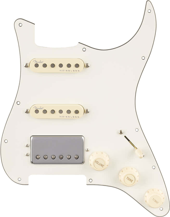 Pre-Wired Strat Pickguard Quadra Tap/Ultra Noiseless HSS Parchment 11 Hole PG