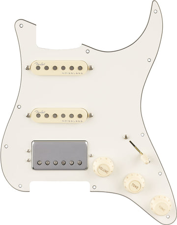Voorbedrade Strat-slagplaat Quadra Tap/Ultra Noiseless HSS Perkament 11-gaats PG